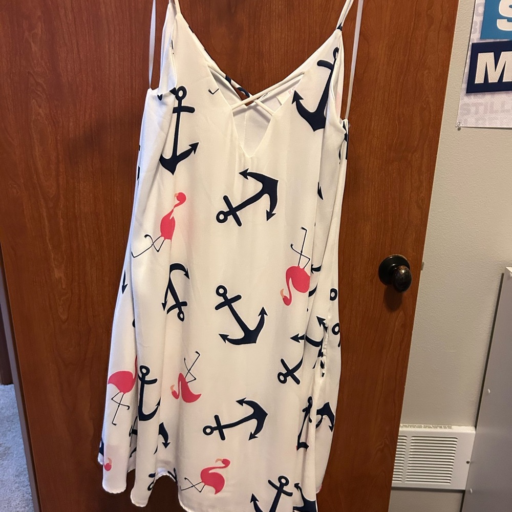Peach Love Nautical Anchor and Flamingo Dress size small
